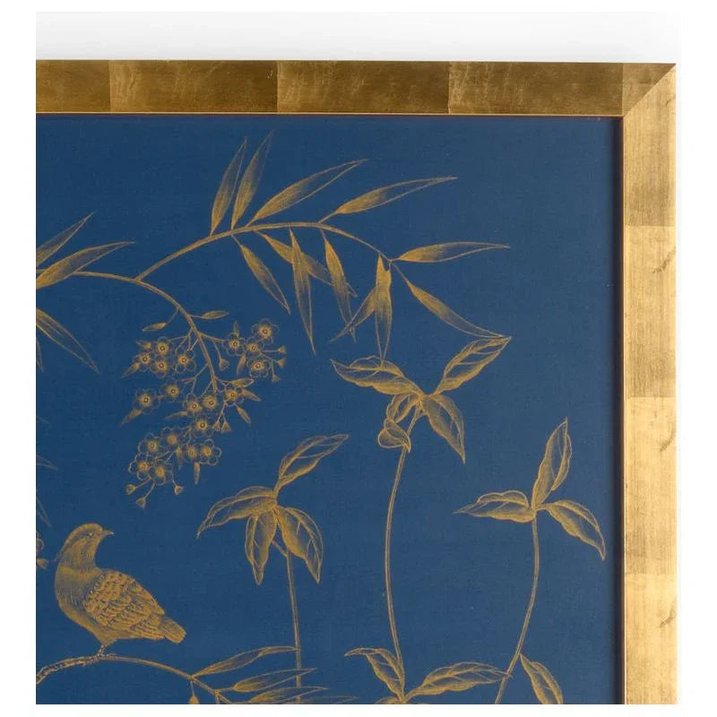 Gold Buckhead Panel On Blue Background Artwork-Framed Wall Art-Chelsea House-LOOMLAN