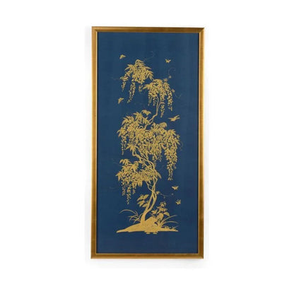 Gold Flowering Tree On Blue Background Artwork-Framed Wall Art-Chelsea House-Tree On Blue B-LOOMLAN