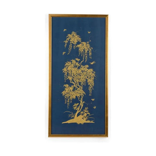 Gold Flowering Tree On Blue Background Artwork-Framed Wall Art-Chelsea House-Tree On Blue B-LOOMLAN