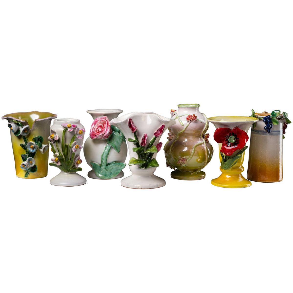 Grapes on Rim White Ceramic Outdoor Vase