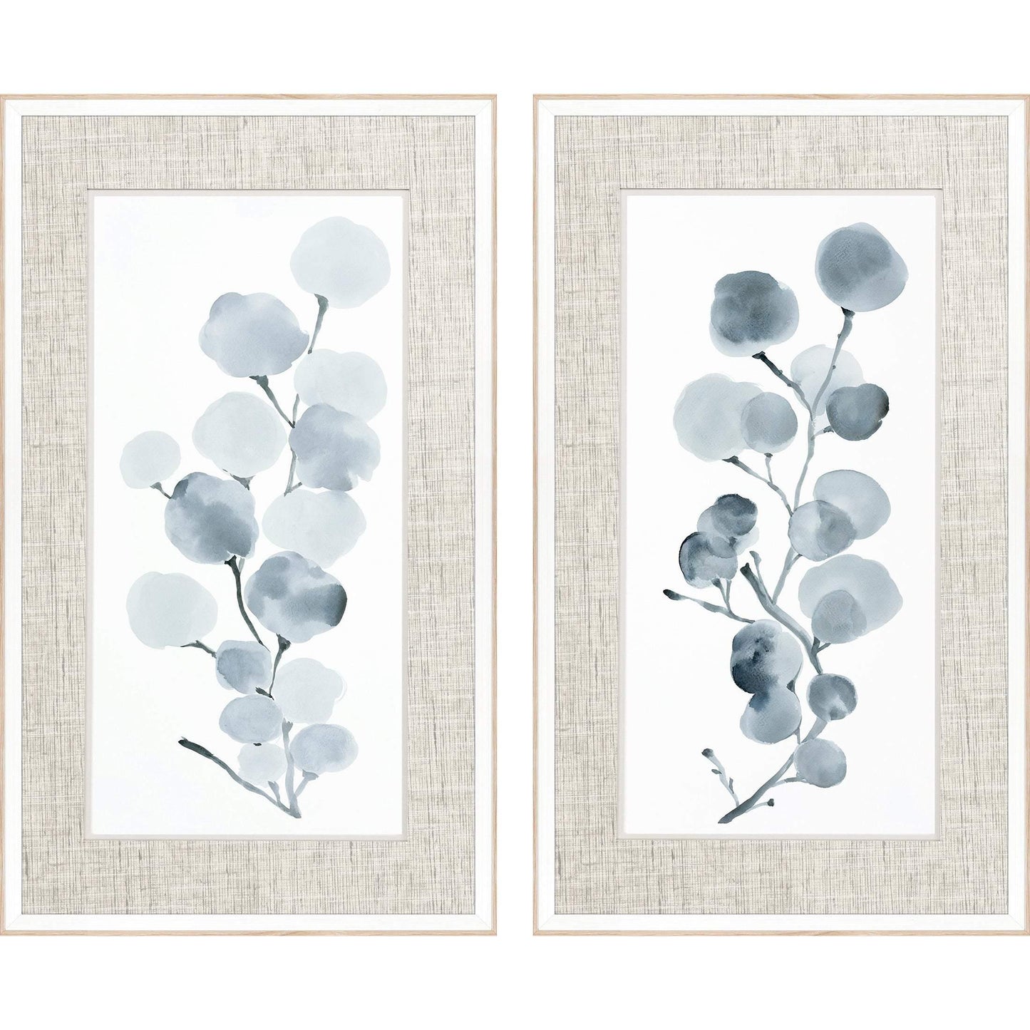 Gray Botanical Wood Frame Gray Canvas Art 2PC