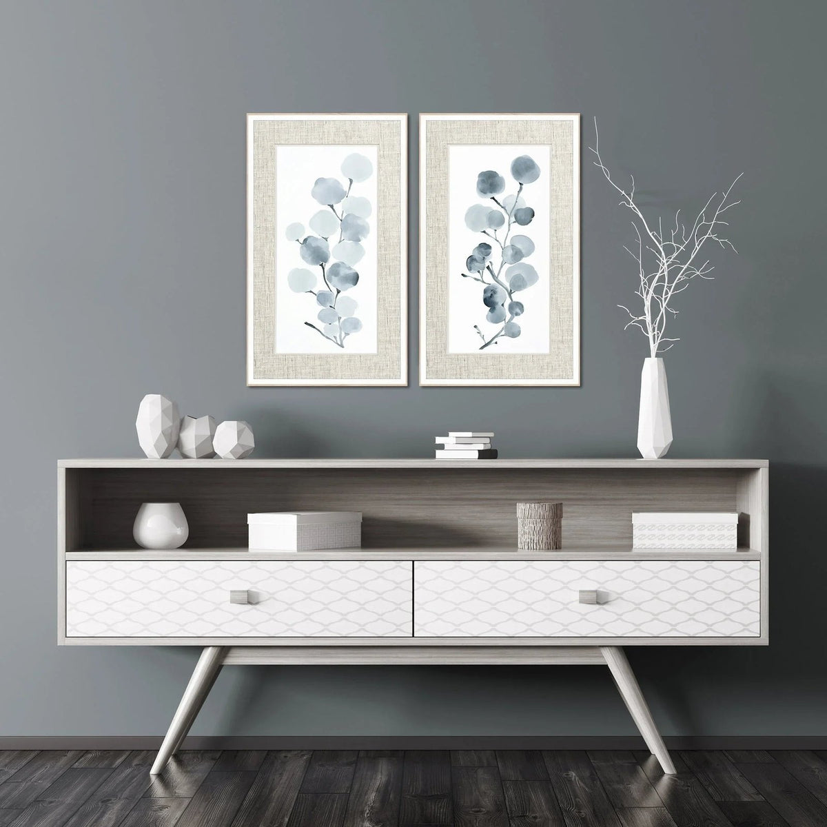 Gray Botanical Wood Framed Wall Art 2PC -- view 2