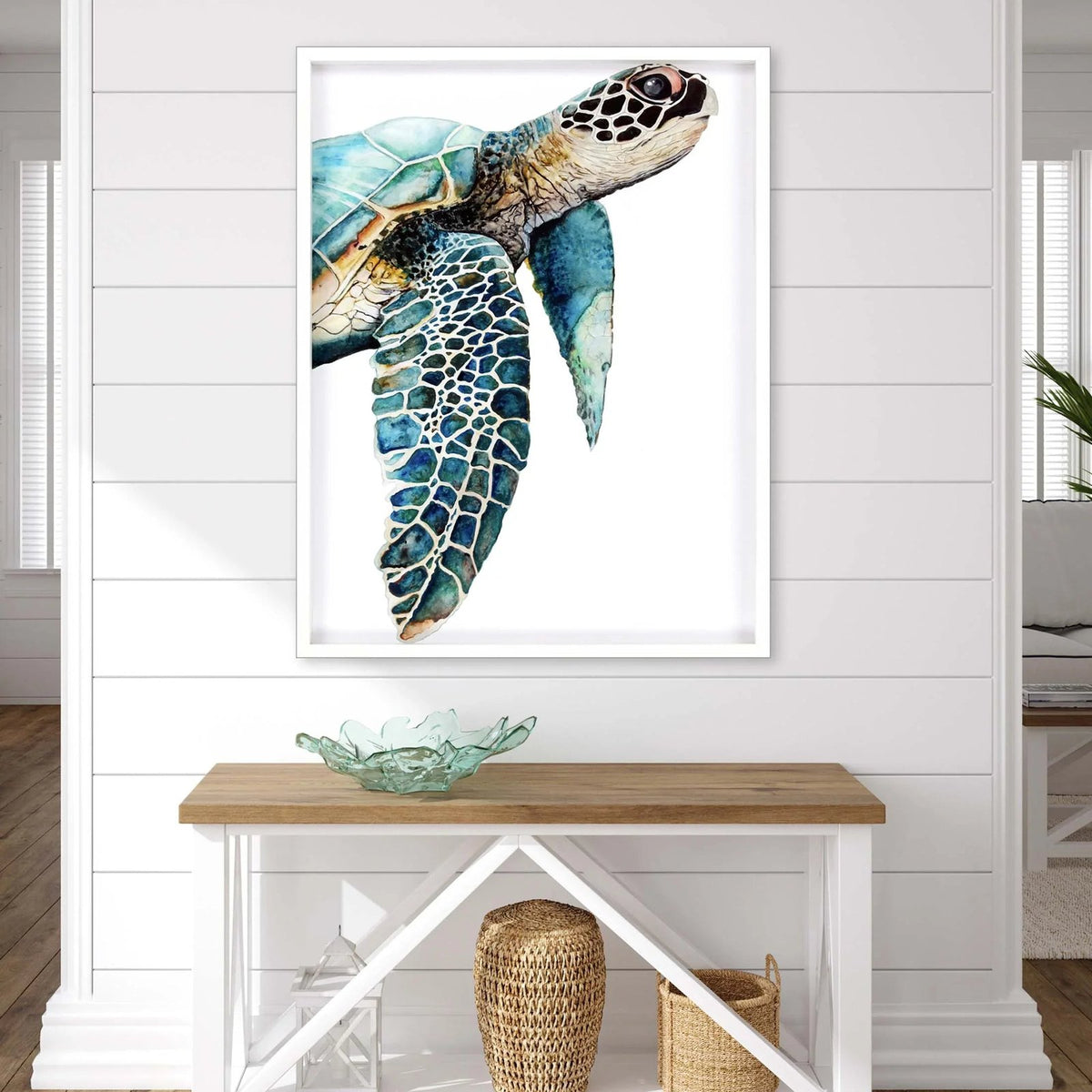 Great Sea Turtle Wood Turquoise Framed Wall Art -- view 2