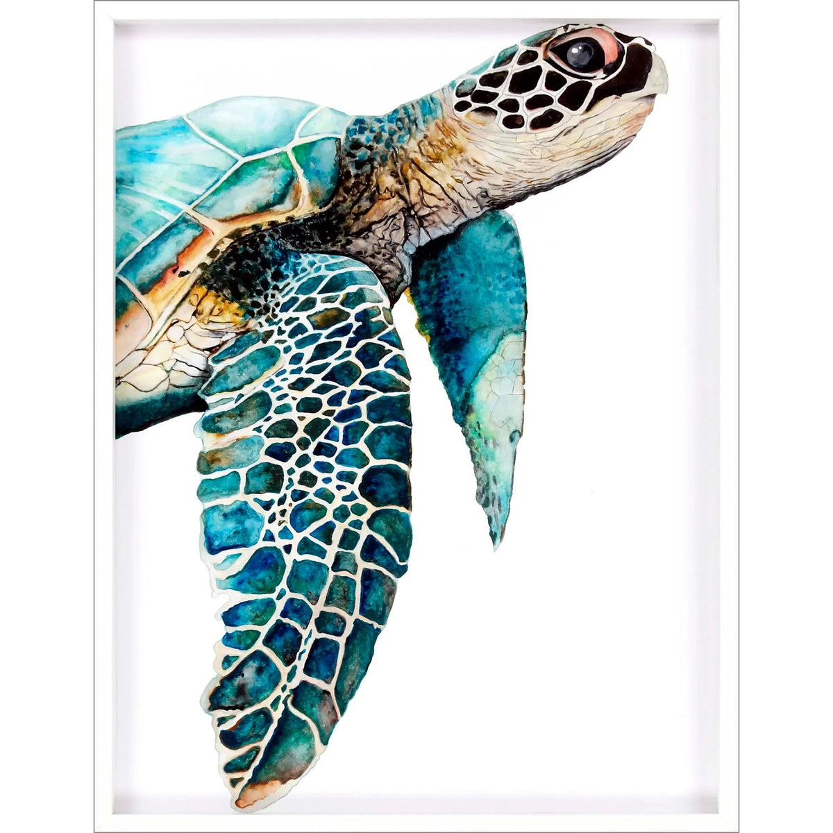 Great Sea Turtle Wood Turquoise Framed Wall Art