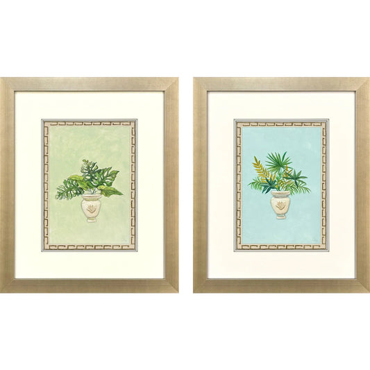 Grecian Vase Palm II Wood Frame Canvas Art 2PC