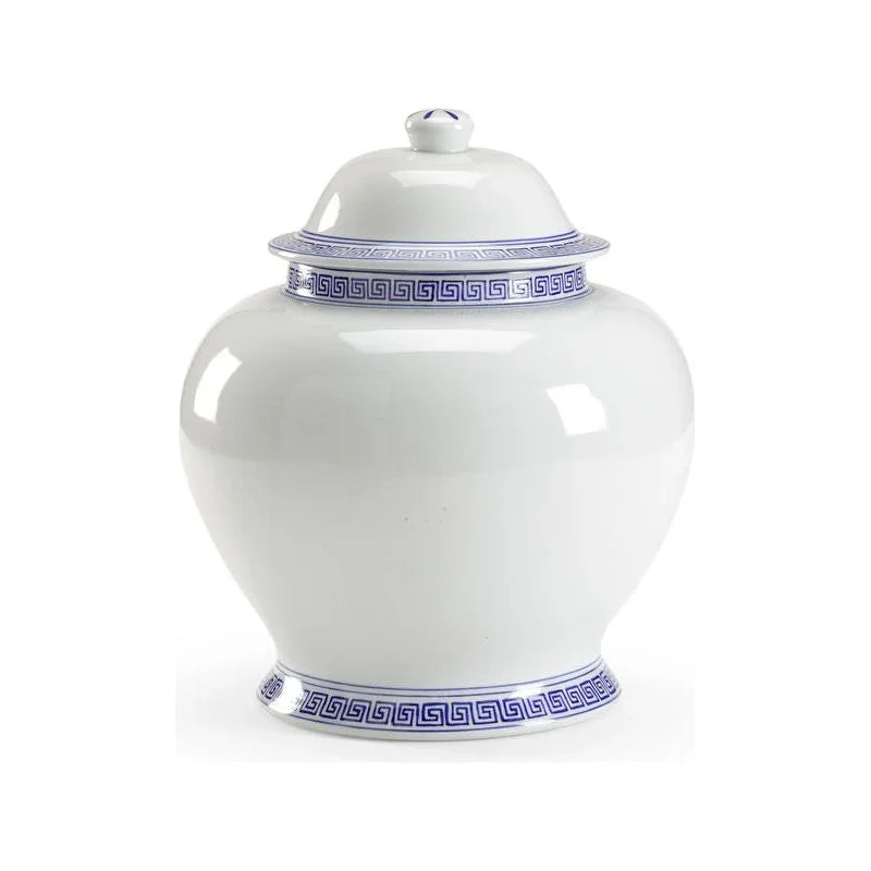 Greek Key Covered Porcelain Urn - LOOMLAN - Chelsea House - Vases & Jars