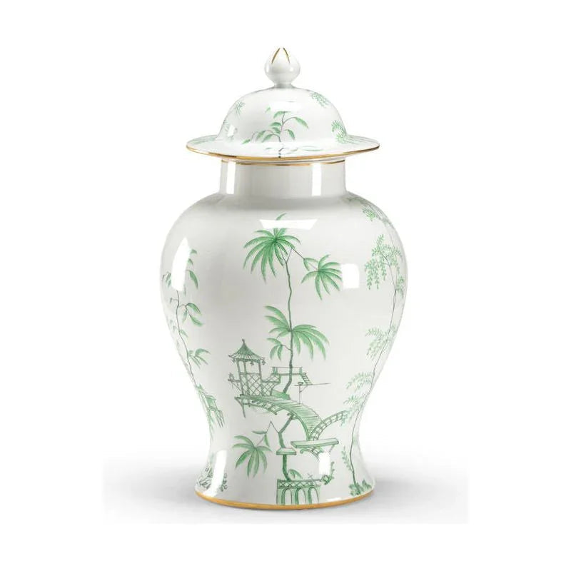 Green Chinoiserie Porcelain Jar - LOOMLAN - Chelsea House - Vases & Jars