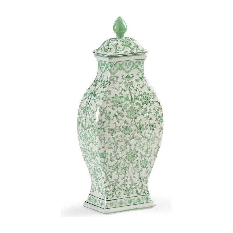 Green Covered Porcelain Urn - LOOMLAN - Chelsea House - Vases & Jars