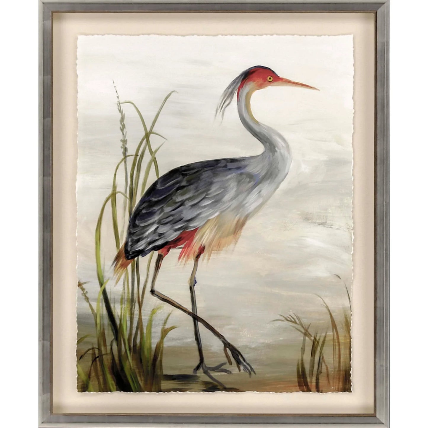Grey Heron Study Wood Frame Canvas Art