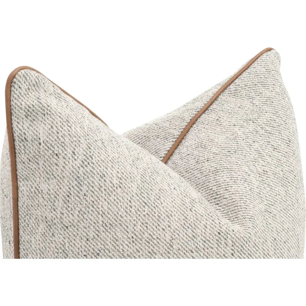 Grey Throw Pillow Leather Piping Set of Two - LOOMLAN - Essentials For Living - Throw Pillows