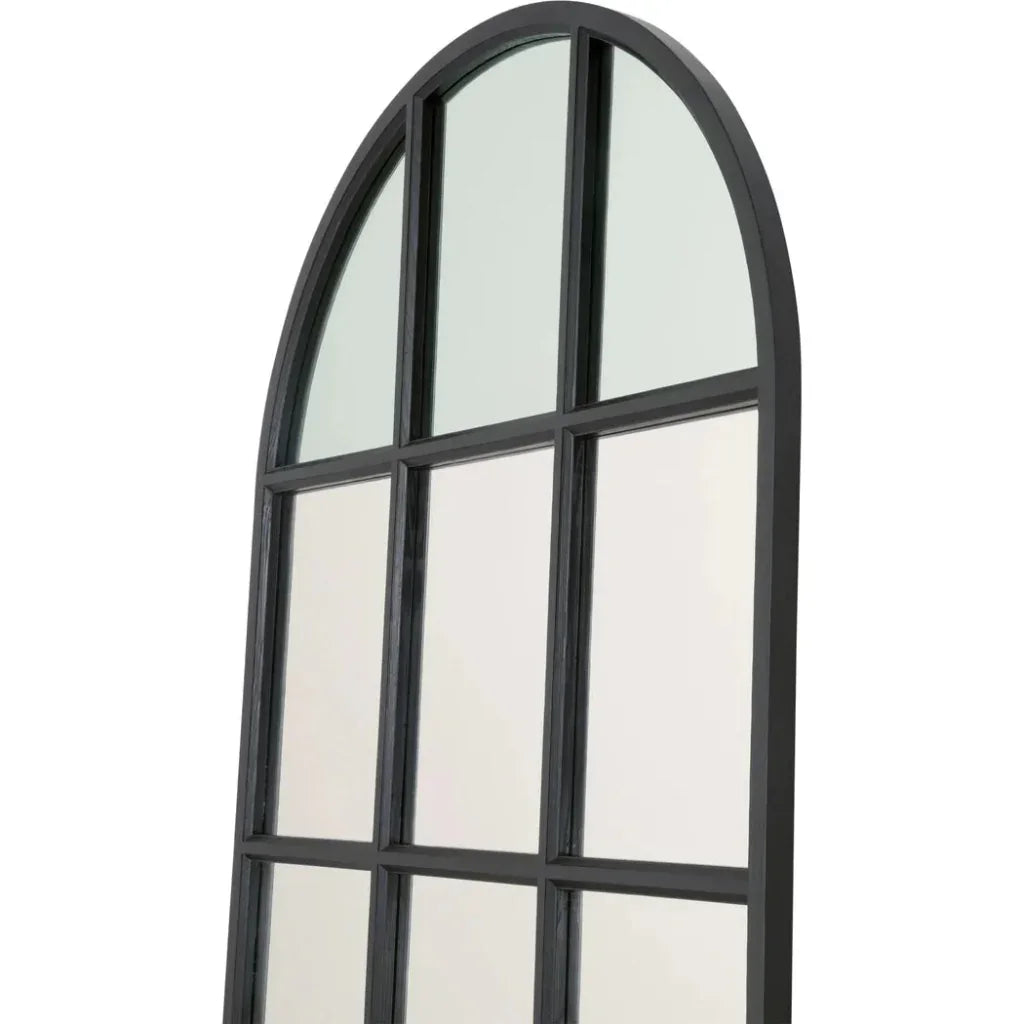 Grid Wooden Vertical Arched Floor Mirror-Floor Mirrors-Essentials For Living-LOOMLAN