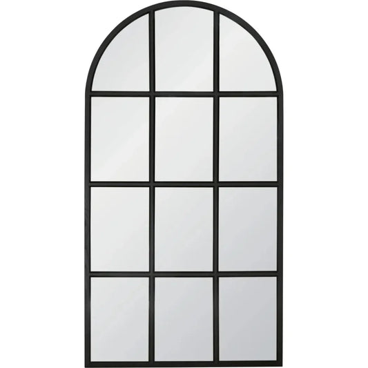 Grid Wooden Vertical Arched Floor Mirror-Floor Mirrors-Essentials For Living-LOOMLAN