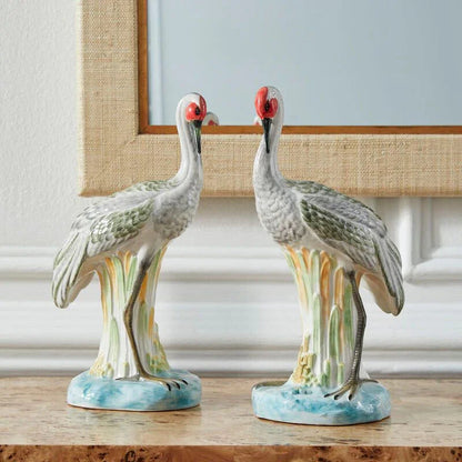 Hand Glazed Ceramic Made Chelsea Crane Sculpture (Pr) - LOOMLAN - Chelsea House - Statues & Sculptures