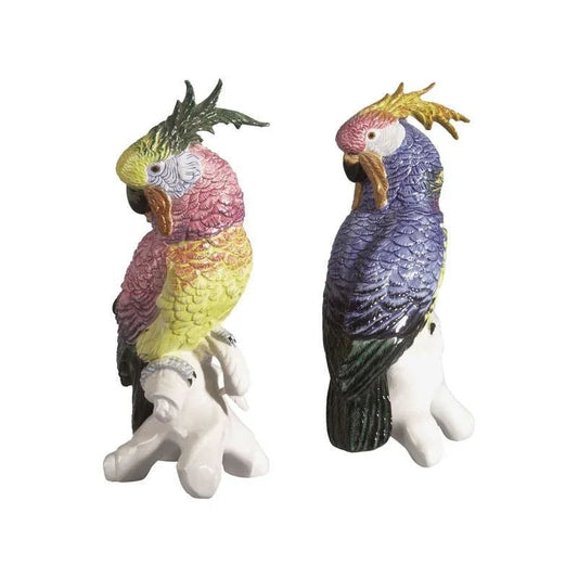 Hand Painted Ceramic Made Cockatoo Sculpture (Pr) - LOOMLAN - Chelsea House - Statues & Sculptures