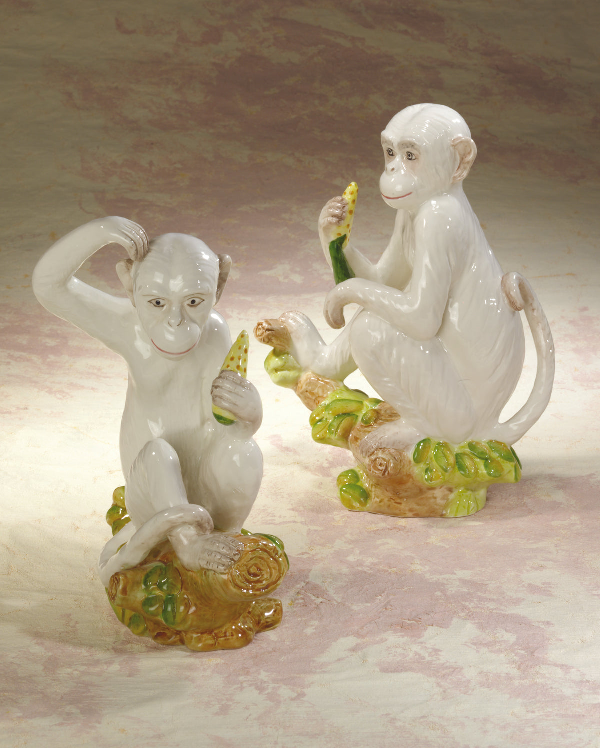 Hand-Painted White Ceramic Monkey Sculpture
