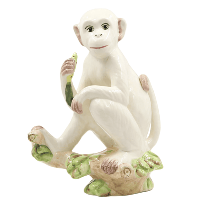 Hand-Painted White Ceramic Monkey Sculpture