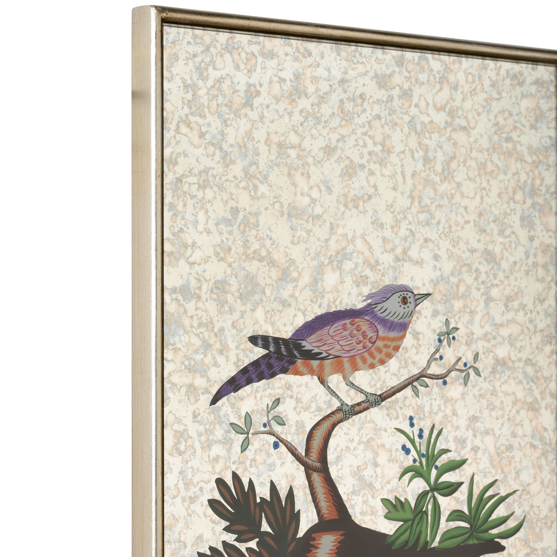 Hand-painted Antiqued Mirrored Bird Canvas Art
