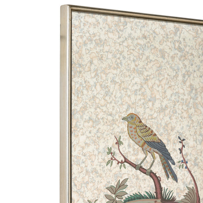 Hand-painted Antiqued Mirrored Bird Canvas Art