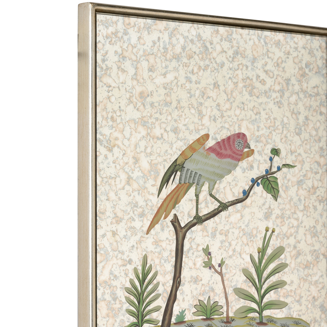 Hand-painted Antiqued Mirrored Bird Canvas Art