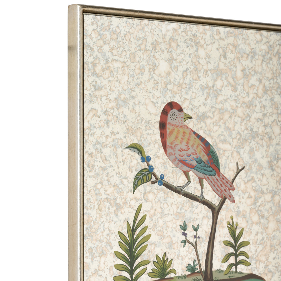 Hand-painted Antiqued Mirrored Bird Canvas Art