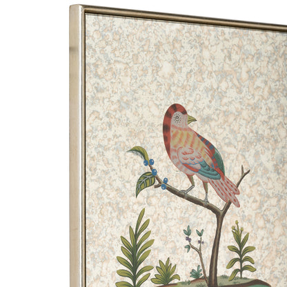 Hand-painted Antiqued Mirrored Bird Canvas Art
