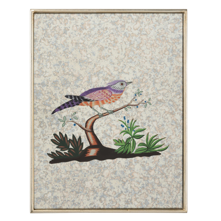 Hand-painted Antiqued Mirrored Bird Canvas Art