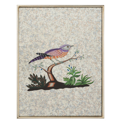 Hand-painted Antiqued Mirrored Bird Canvas Art