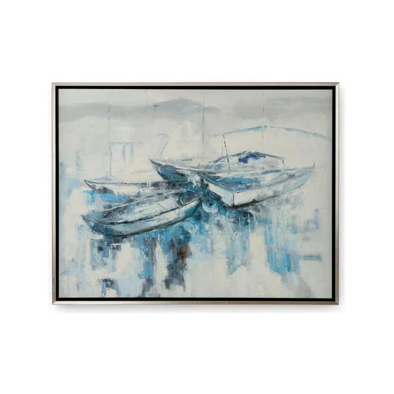 Harbor Scene Blue Oil Painting Artwork-Framed Wall Art-Chelsea House-LOOMLAN