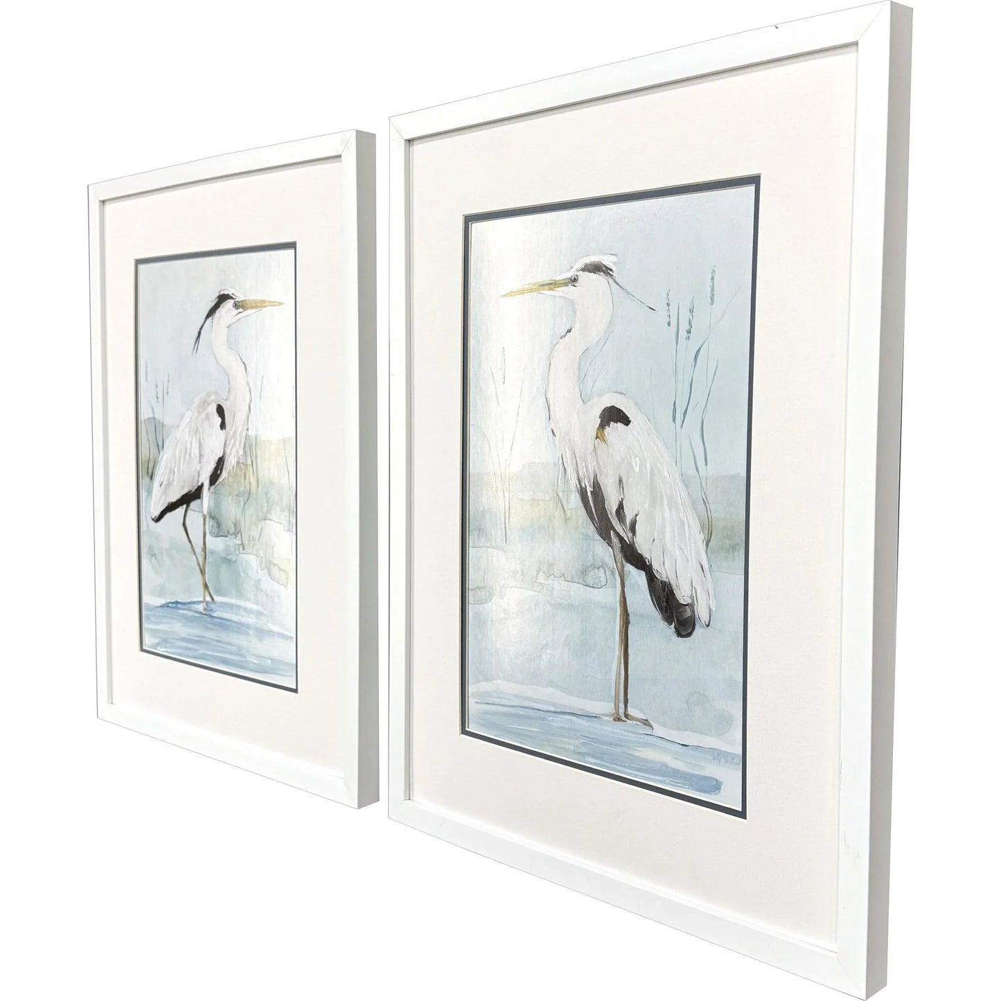 Heron on Blue Blue Canvas Art 2PC