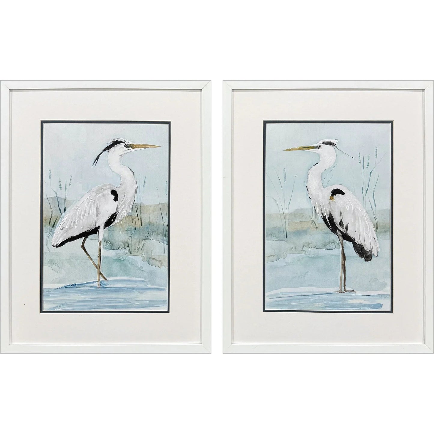 Heron on Blue Blue Canvas Art 2PC