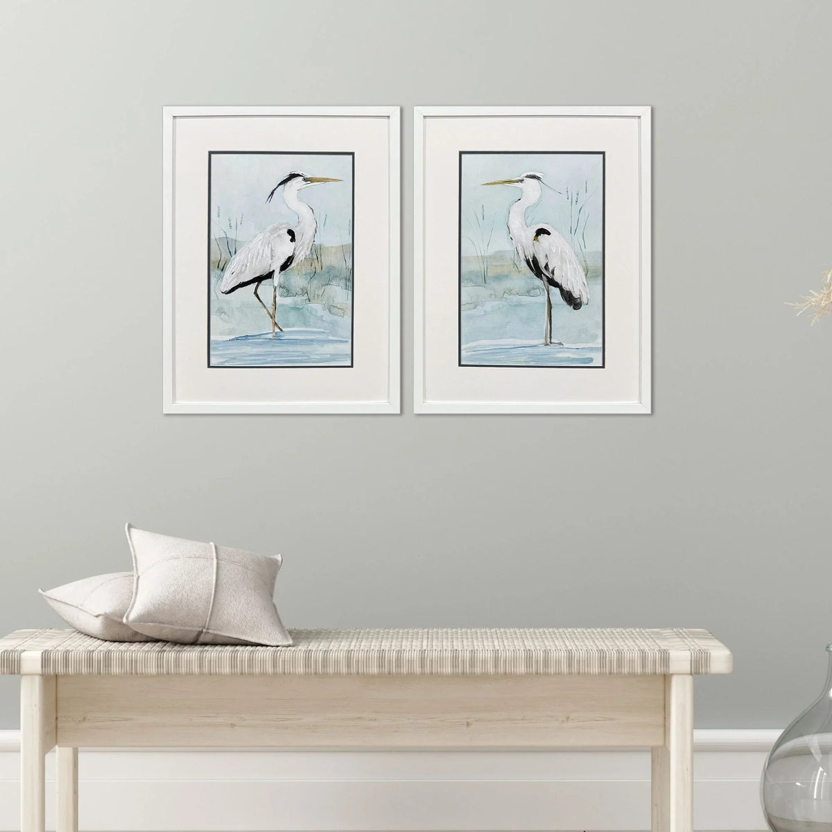 Heron on Blue Blue Framed Wall Art 2PC -- view 2