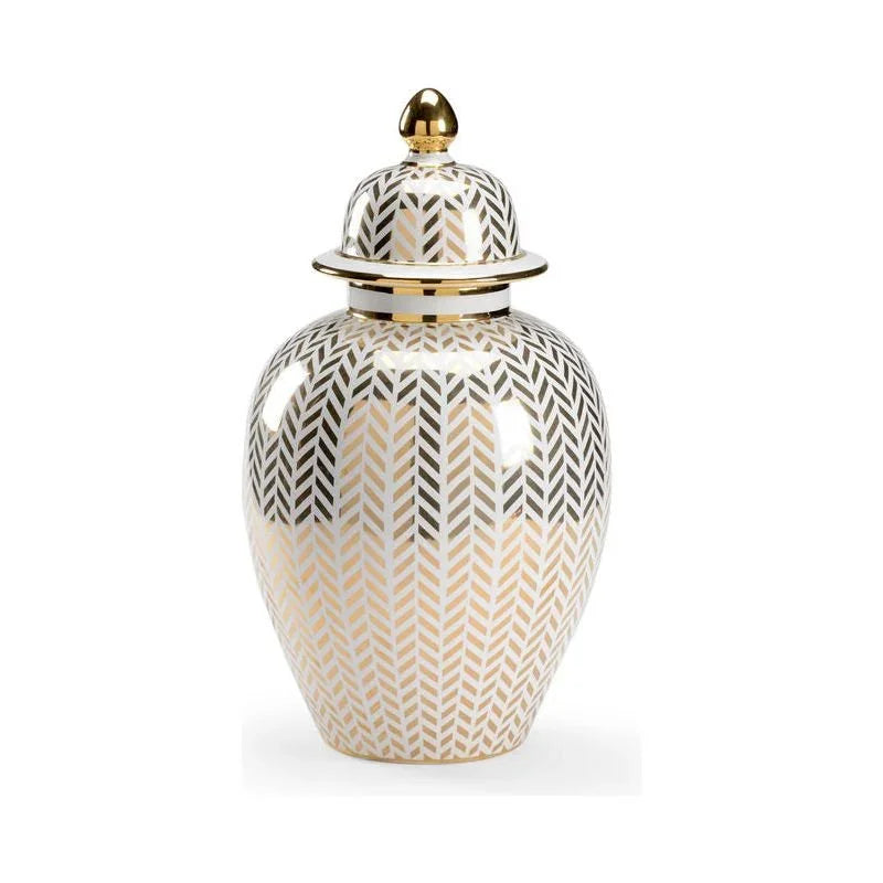 Herringbone Coverd Ceramic Urn - LOOMLAN - Chelsea House - Vases & Jars