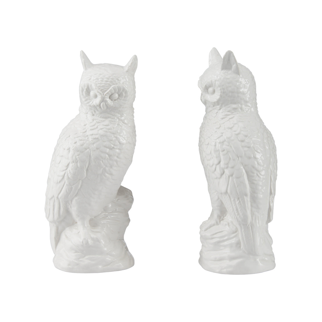 Hoot White Ceramic Figurines Sculpture (Pr)