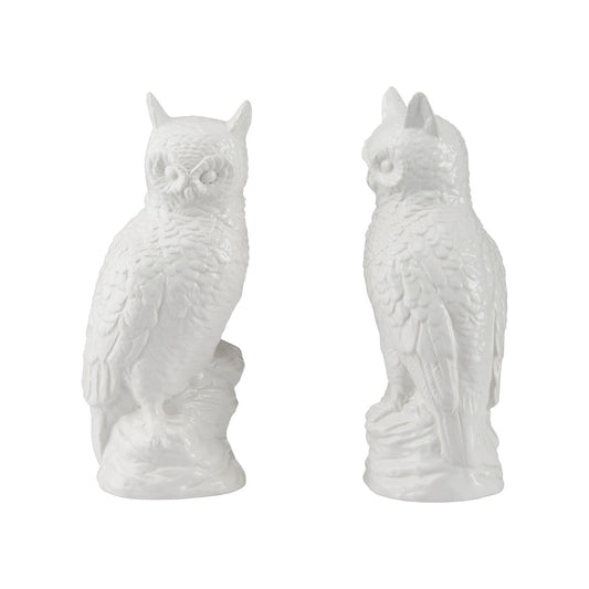 Hoot White Ceramic Figurines Sculpture (Pr)