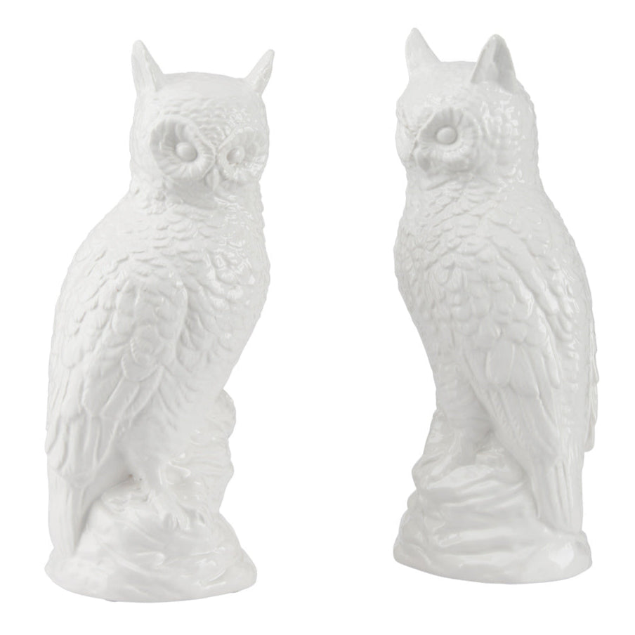 Hoot White Ceramic Figurines Sculpture (Pr)