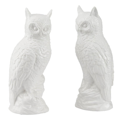Hoot White Ceramic Figurines Sculpture (Pr)