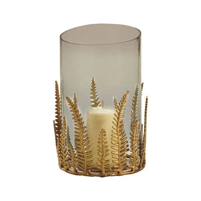 Hurricane Brass Fern Leaves Candleholder - LOOMLAN - Chelsea House - Candle Holders