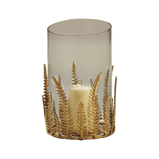 Hurricane Brass Fern Leaves Candleholder - LOOMLAN - Chelsea House - Candle Holders