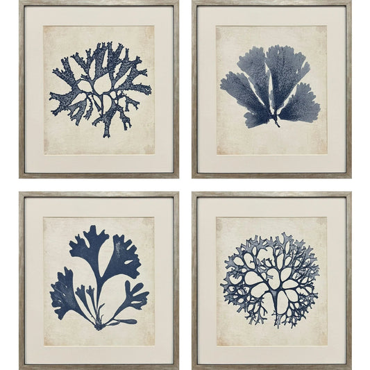 Indigo Sea Life Wood Frame Blue Canvas Art 4PC