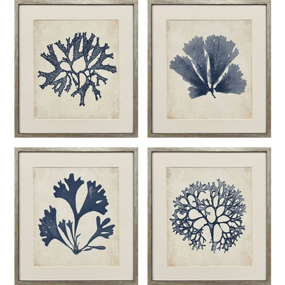Indigo Sea Life Wood Framed Wall Art 4PC