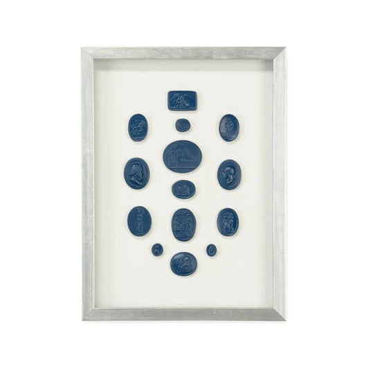 Intaglios In Blue Striking Design Artwork-Framed Wall Art-Chelsea House-Intaglios I-LOOMLAN