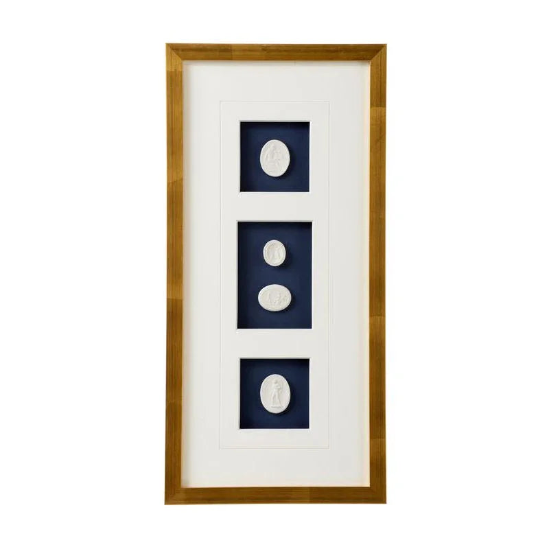 Intaglios On Navy Golden Framed Artwork-Framed Wall Art-Chelsea House-Navy I-Rectangle-LOOMLAN