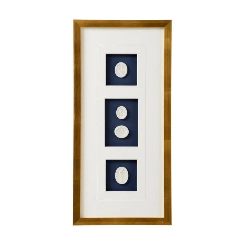 Intaglios On Navy Golden Framed Artwork-Framed Wall Art-Chelsea House-Navy II-Rectangle-LOOMLAN