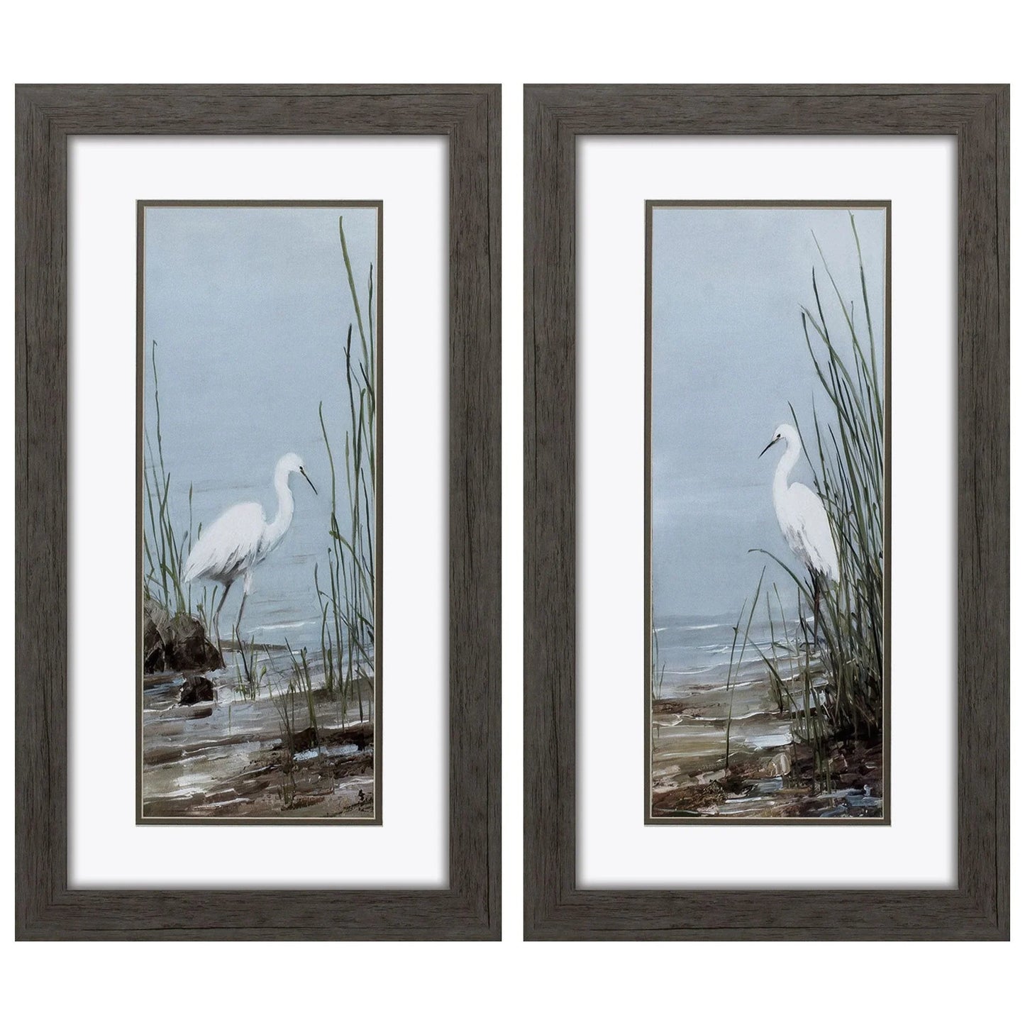 Island Egret Blue Canvas Art 2PC