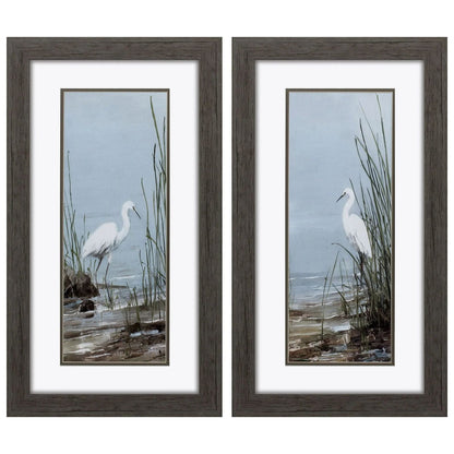 Island Egret Blue Framed Wall Art 2PC