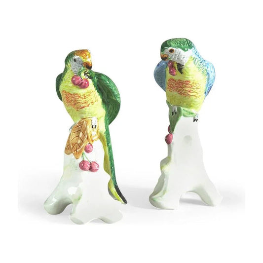 Italian Ceramic Made Parrot With Cherry Sculpture (Pr) - LOOMLAN - Chelsea House - Statues & Sculptures