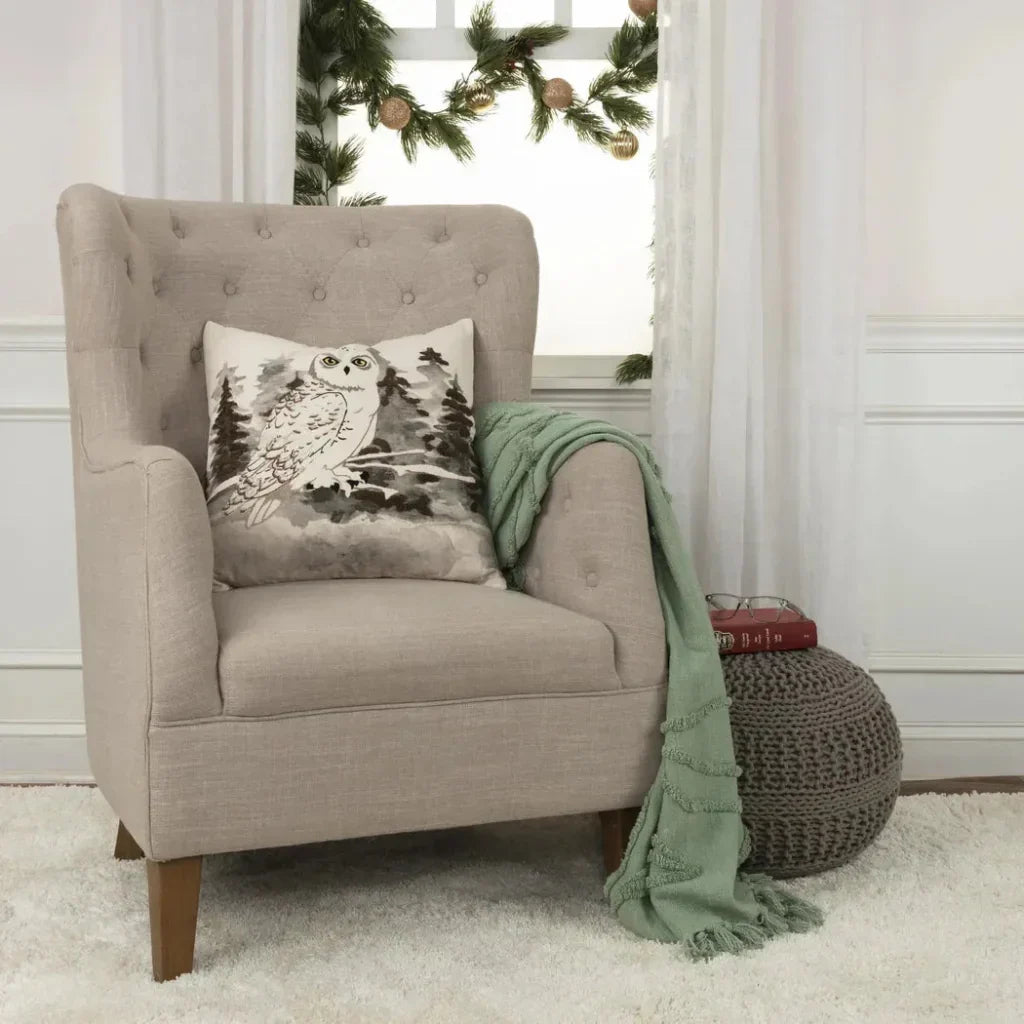 LOOMLAN Jade Owl Decorative Throw Pillow Down Insert