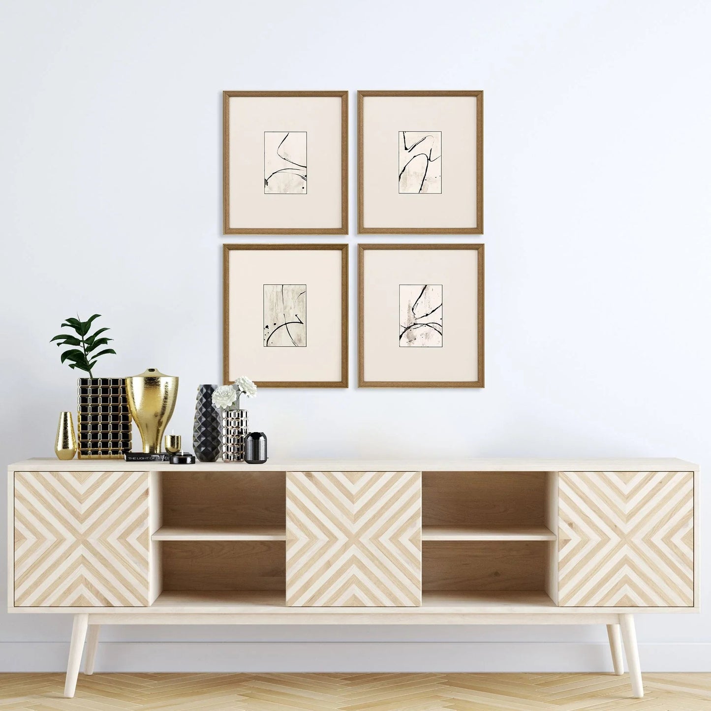 Jete Wood Frame Black Canvas Art 4PC