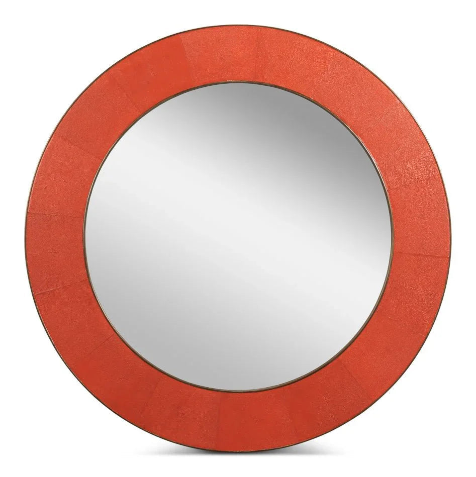 Judith Leather Warpped Round Wall Mirror - LOOMLAN - Sarreid - Wall Mirrors