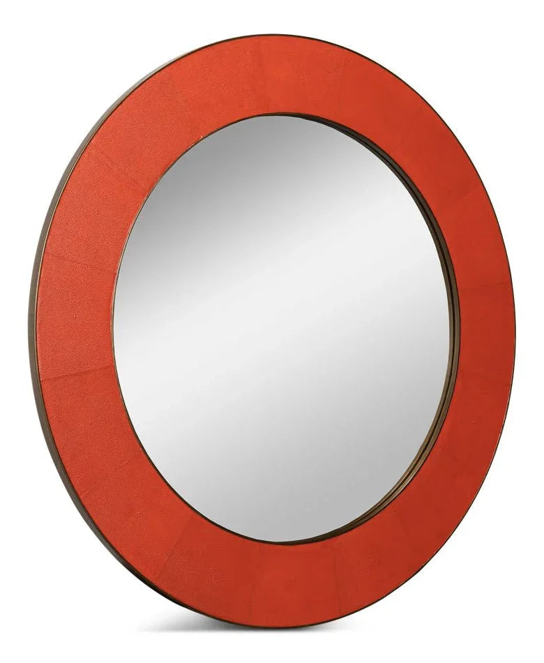 Judith Leather Warpped Round Wall Mirror - LOOMLAN - Sarreid - Wall Mirrors